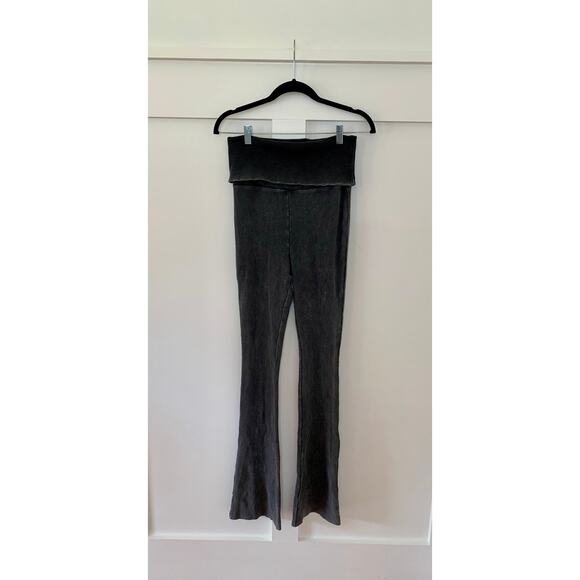Zara Bootcut Legging Gray Small Ribbed Knit Pull On Foldover Waist Fitness Gym